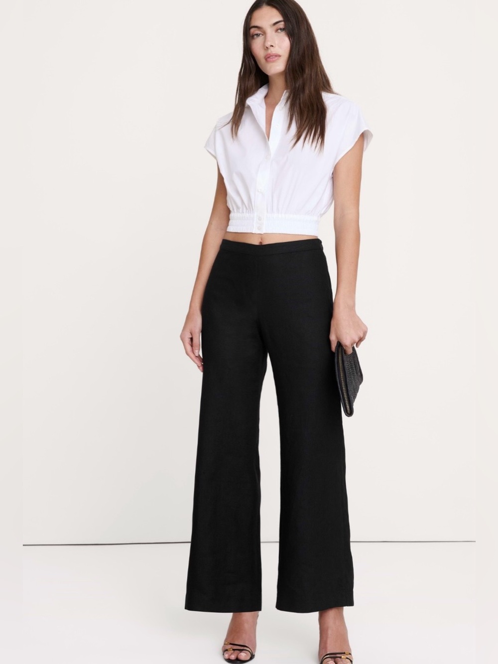 NWT-Banana Republic Black Mid-Rise Kick Flare Linen Ankle Pant, Size 8